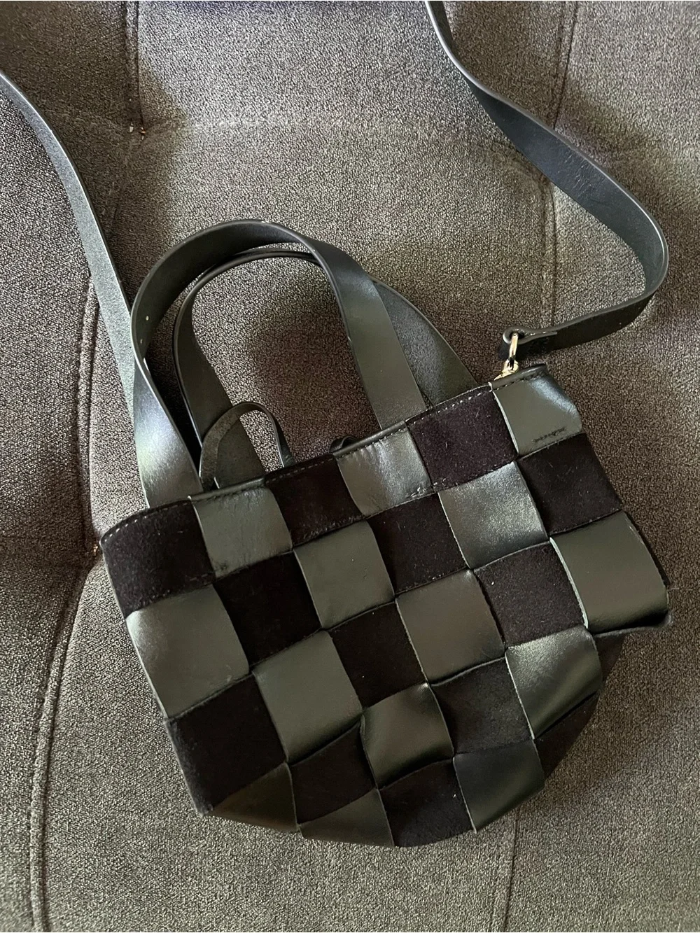 J Crew Woven Leather & Suede Bucket Bag - Black